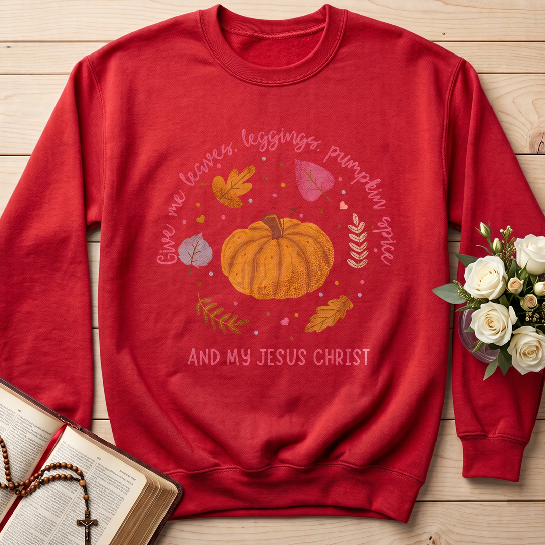 Give Me Leaves Leggings Pumpkin Spice And My Jesus Christ 01