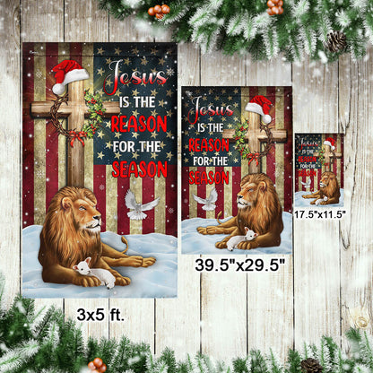 Lion of Judah Jesus Christ Cross Christmas Flag Jesus Is The Reason For The Season