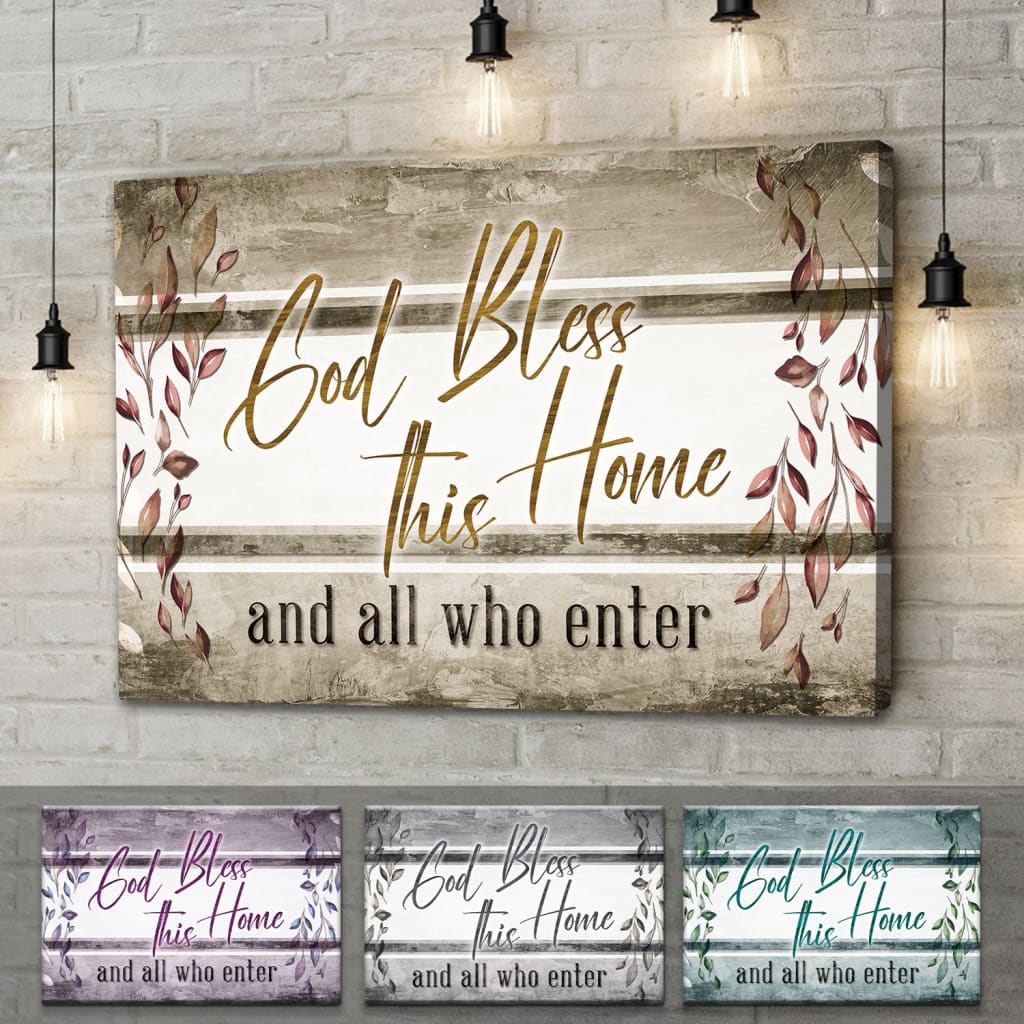 God Bless This Home And All Who Enter Wall Art Canvas, Christian Wall Decor