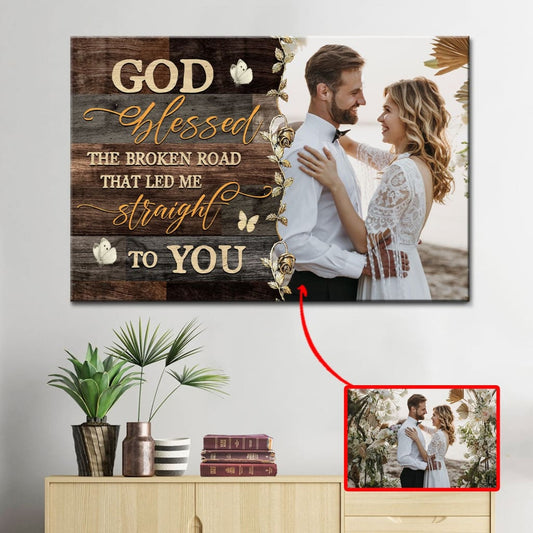 Personalized "God Blessed the Broken Road" Wall Art Canvas with Custom Photo