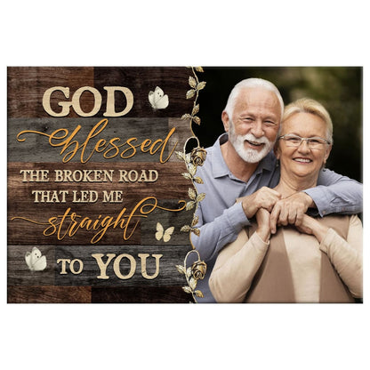 Personalized "God Blessed the Broken Road" Wall Art Canvas with Custom Photo