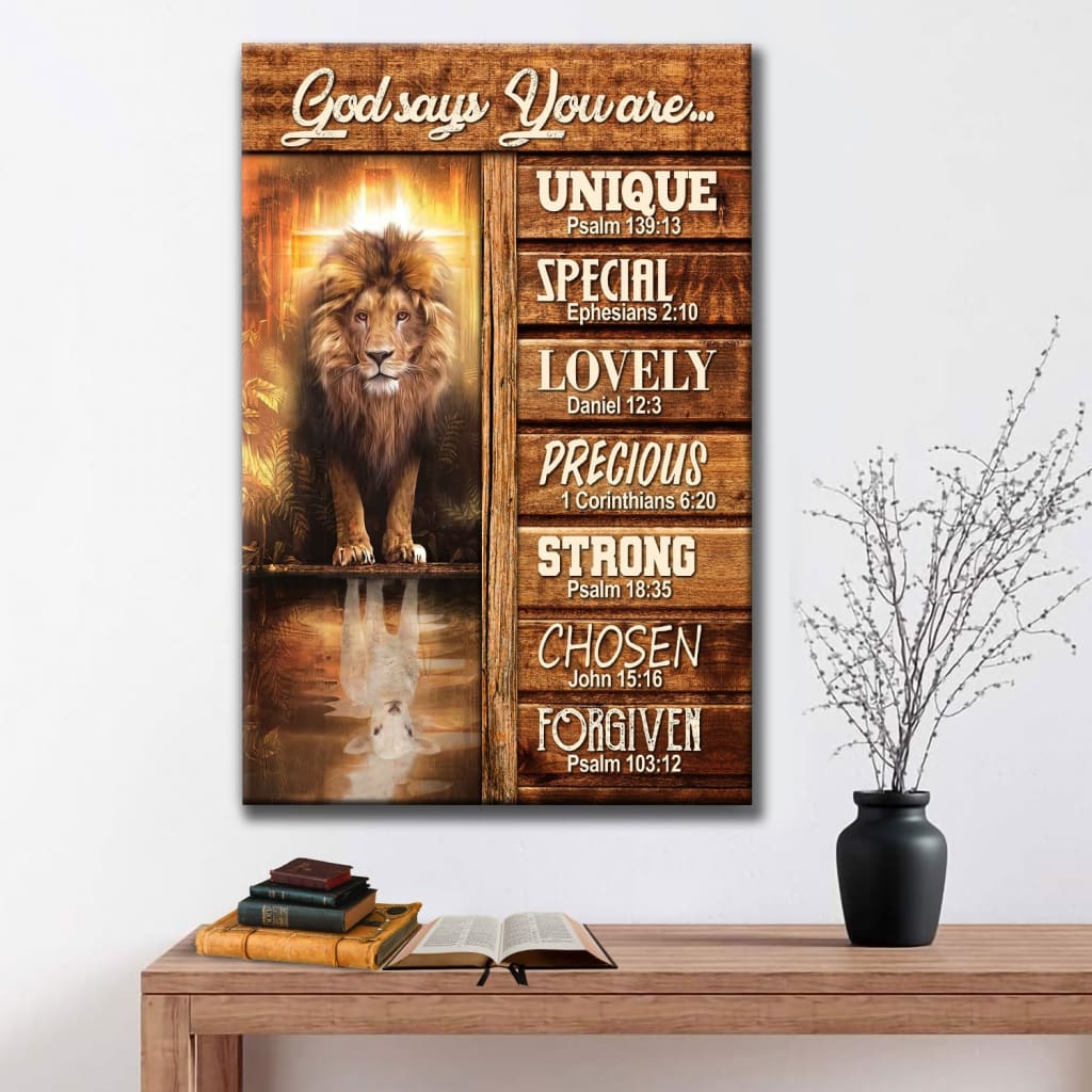 God Says You Are Bible Verse Canvas Print - Lion And Lamb Picture