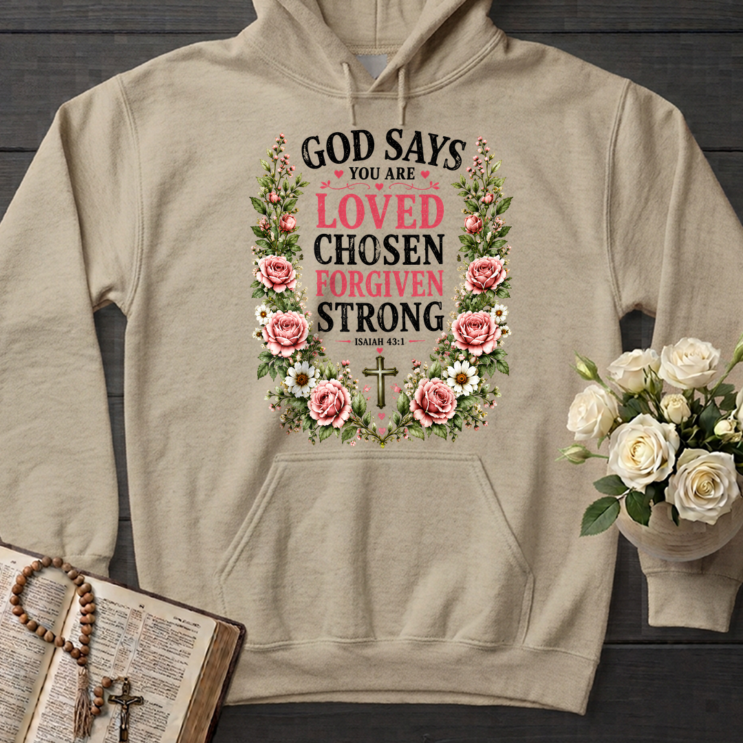 God Says You Are Loved Chosen Forgiven Strong Isaiah 43.1 01