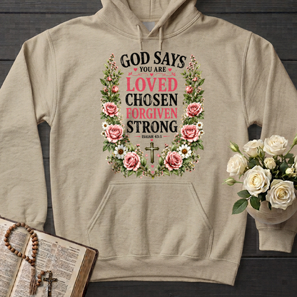 God Says You Are Loved Chosen Forgiven Strong Isaiah 43.1 01
