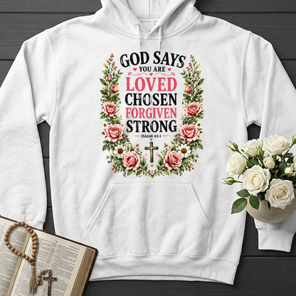 God Says You Are Loved Chosen Forgiven Strong Isaiah 43.1 01