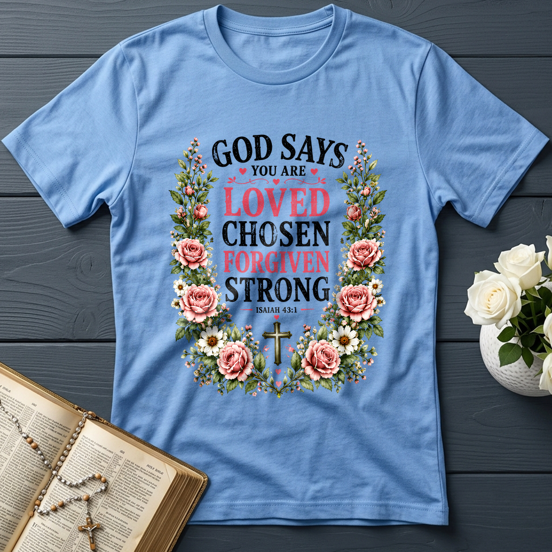 God Says You Are Loved Chosen Forgiven Strong Isaiah 43.1 01