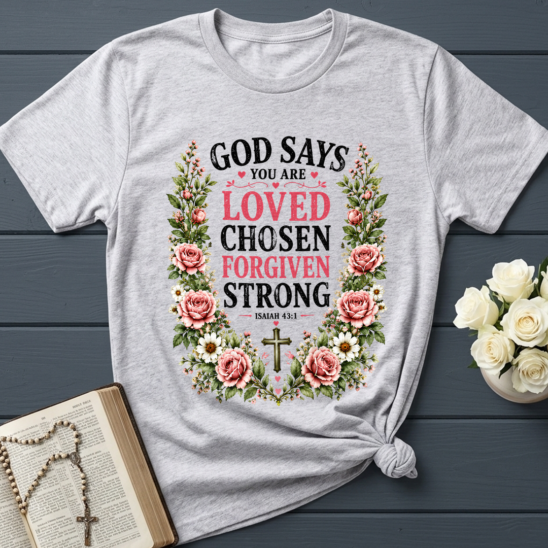 God Says You Are Loved Chosen Forgiven Strong Isaiah 43.1 01