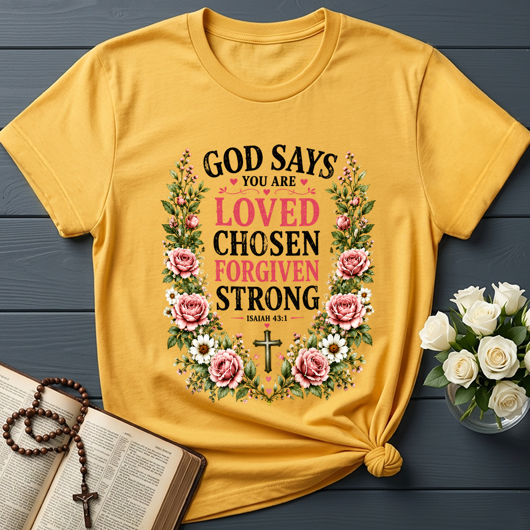 God Says You Are Loved Chosen Forgiven Strong Isaiah 43.1 01