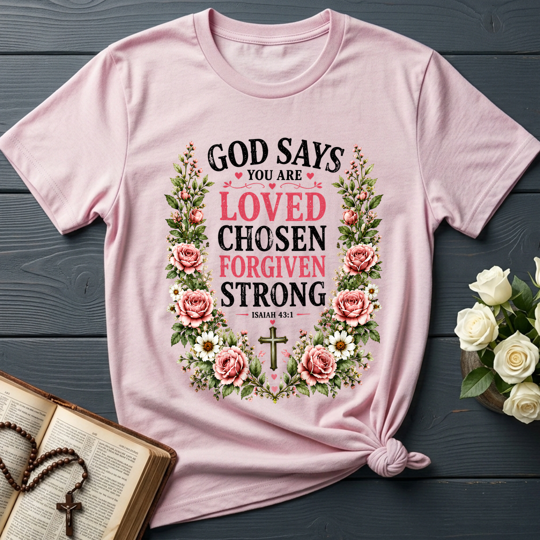 God Says You Are Loved Chosen Forgiven Strong Isaiah 43.1 01