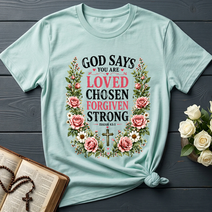 God Says You Are Loved Chosen Forgiven Strong Isaiah 43.1 01