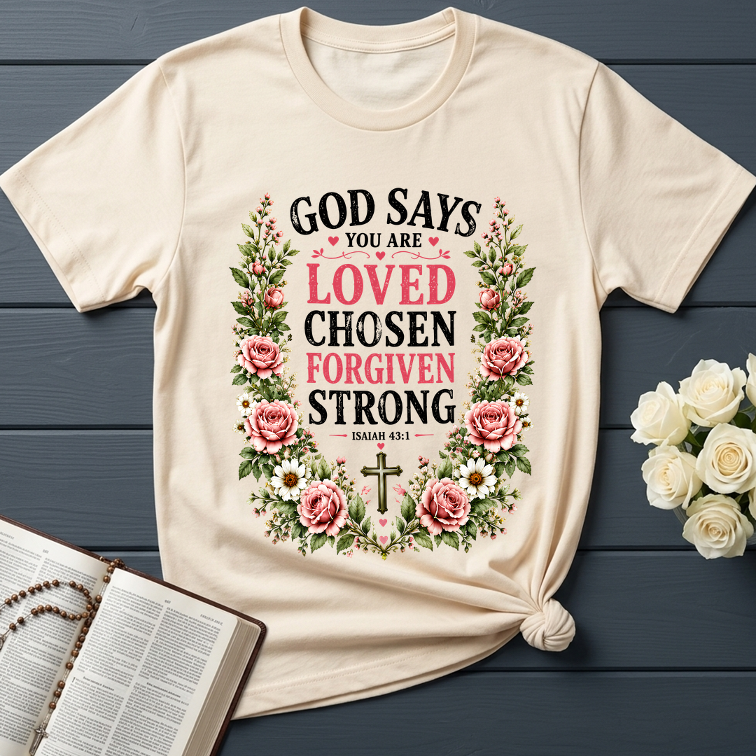 God Says You Are Loved Chosen Forgiven Strong Isaiah 43.1 01