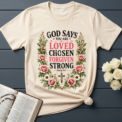 God Says You Are Loved Chosen Forgiven Strong Isaiah 43.1 01