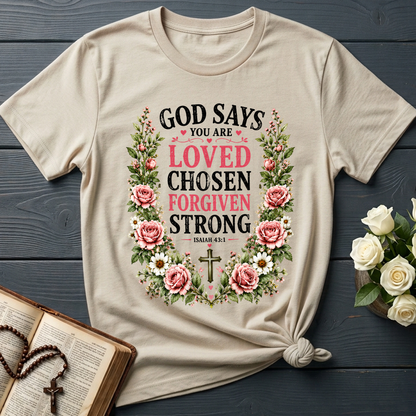 God Says You Are Loved Chosen Forgiven Strong Isaiah 43.1 01
