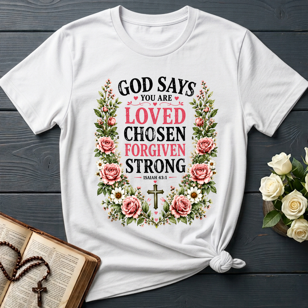 God Says You Are Loved Chosen Forgiven Strong Isaiah 43.1 01