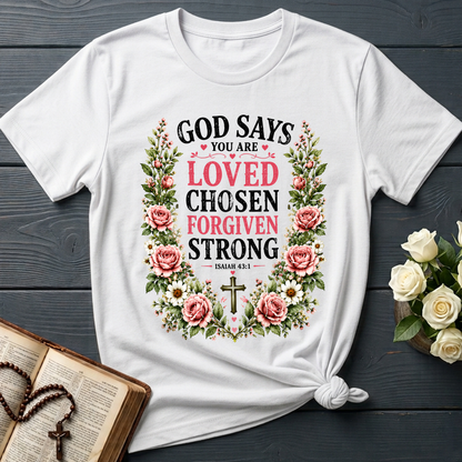 God Says You Are Loved Chosen Forgiven Strong Isaiah 43.1 01