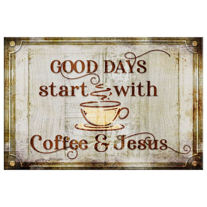 Good Days Start With Coffee And Jesus, Modern Farmhouse, Wall Art Canvas