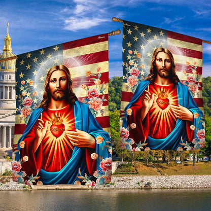 Flagwix American Flag - The Sacred Heart Of Jesus American Flag