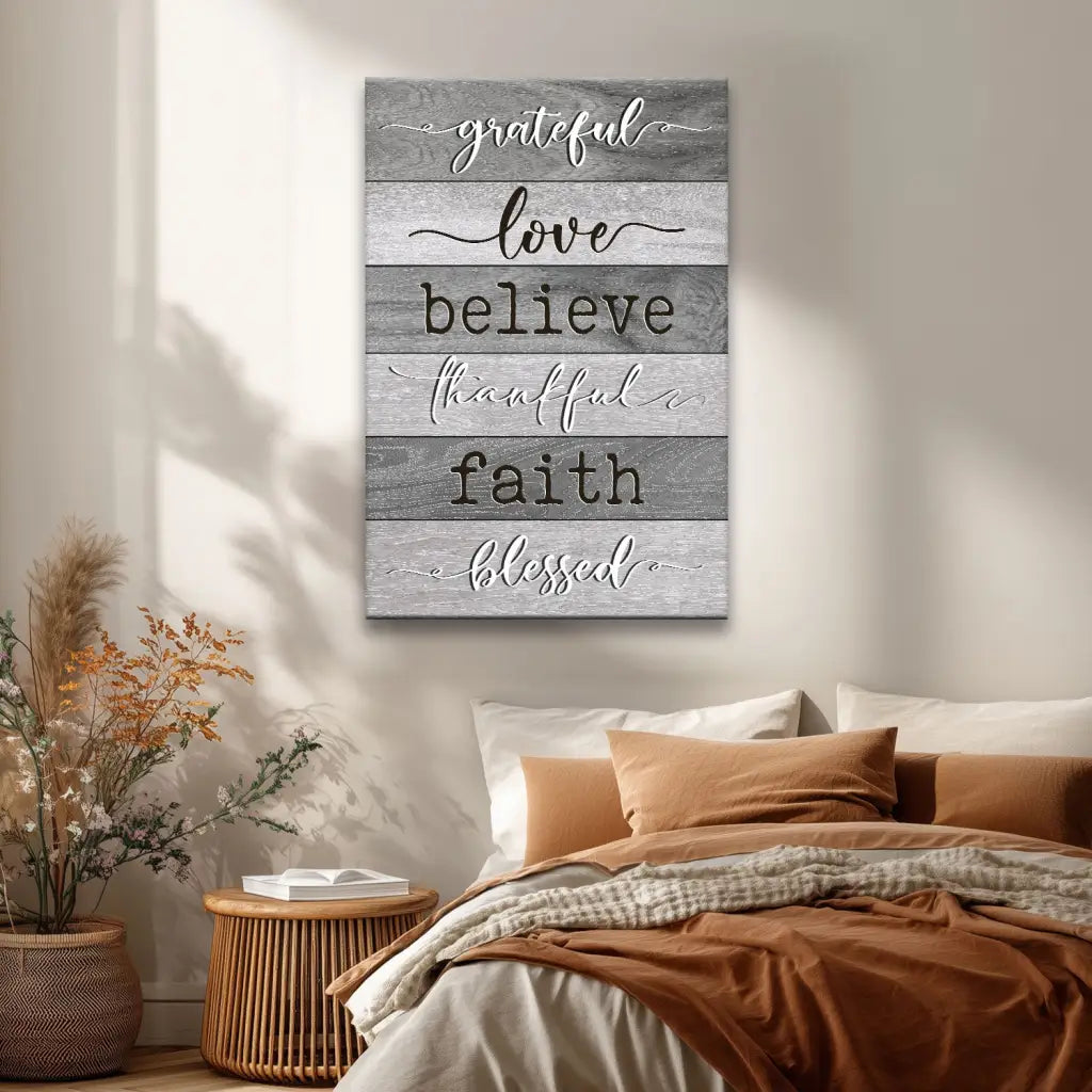 Grateful Love Believe Thankful Faith Blessed – Christian Wall Art Canvas