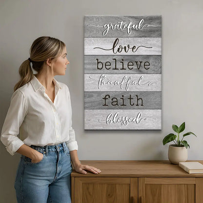 Grateful Love Believe Thankful Faith Blessed – Christian Wall Art Canvas