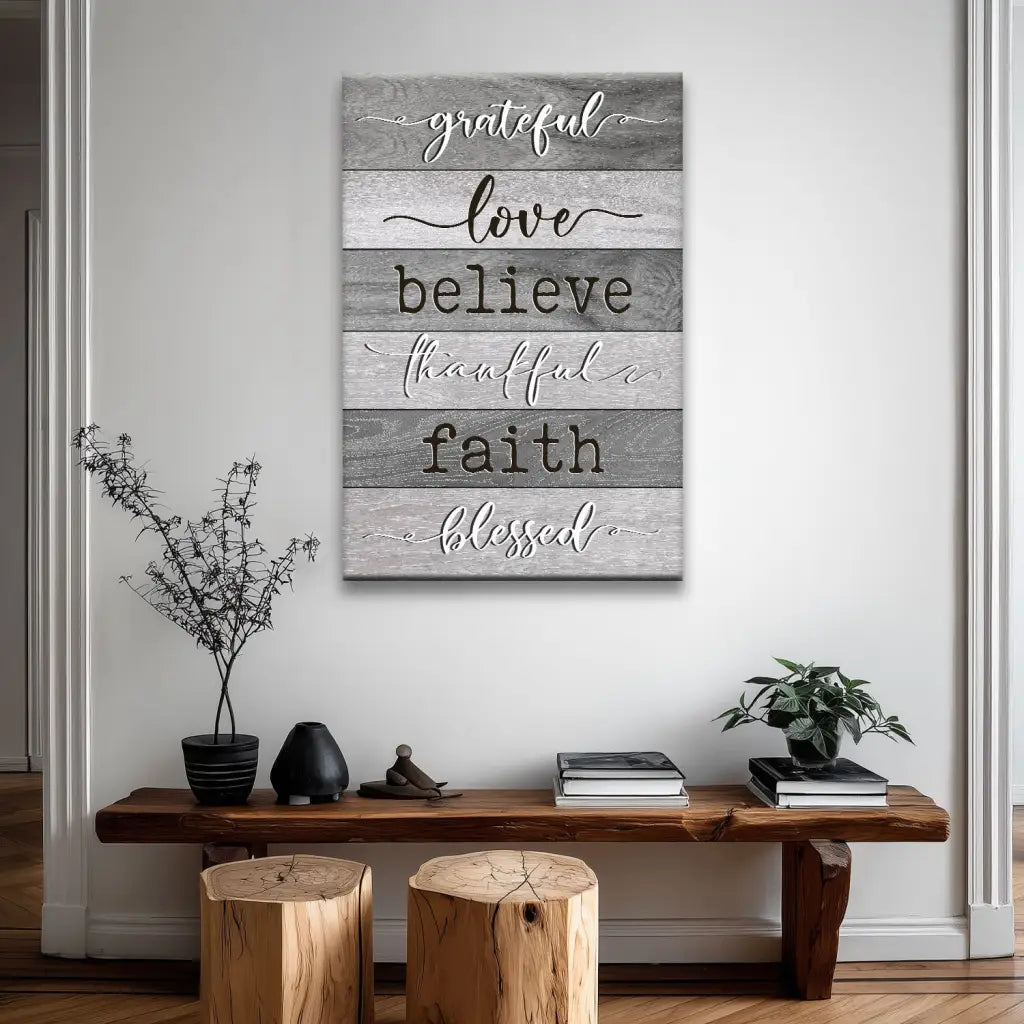 Grateful Love Believe Thankful Faith Blessed – Christian Wall Art Canvas