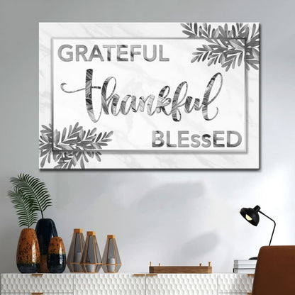 Grateful Thankful Blessed Wall Art Canvas Print, Christian Wall Decor