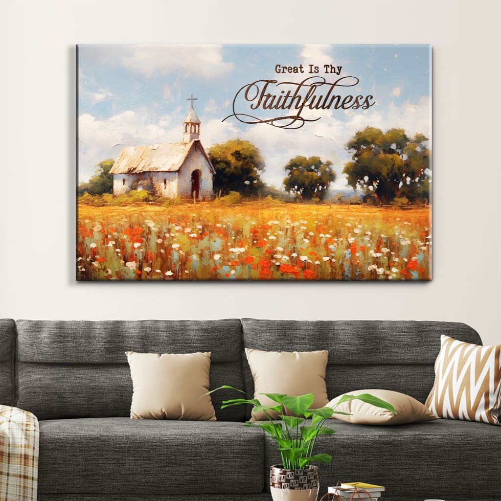 Great is Thy Faithfulness Wall Art, Old Chapel in a Field, Christian Canvas Print