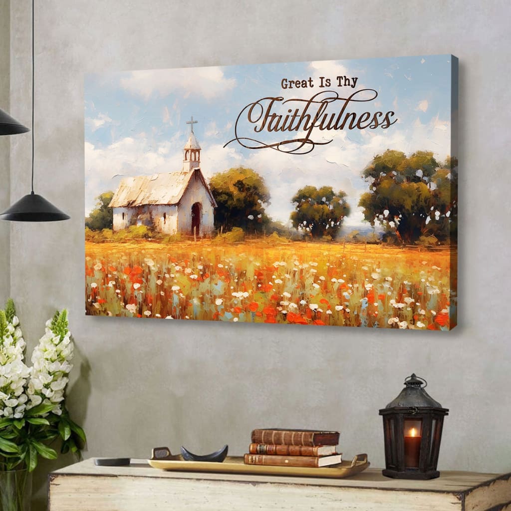 Great is Thy Faithfulness Wall Art, Old Chapel in a Field, Christian Canvas Print