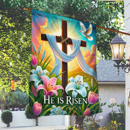 Easter Christian Cross Jesus He Is Risen Flag