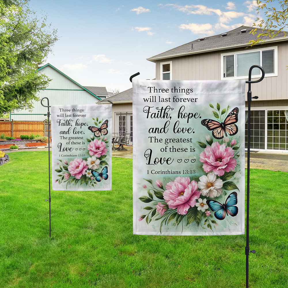 Faith, Hope, Love – Timeless Bible Verse Flag | Christian Decor for Home & Heart –