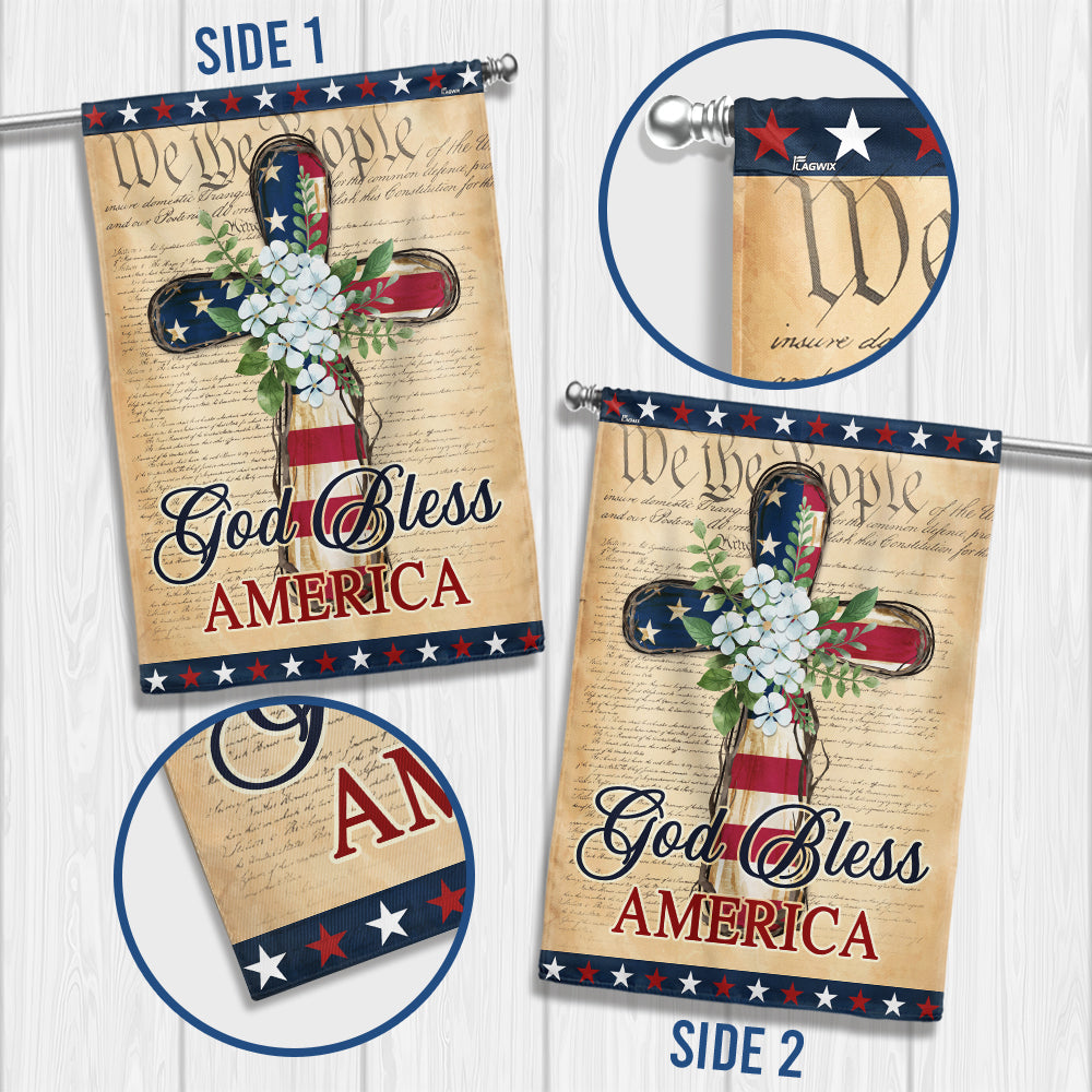 Flagwix American Flag - Patriotic God Bless America 4th of july Christian Cross Flag