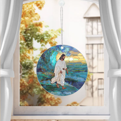 Jesus Walks on Water Suncatcher - 2-Layered Hanging Acrylic Ornament - Inspirational Gift for Faith & Home Decor 3-Day Shipping