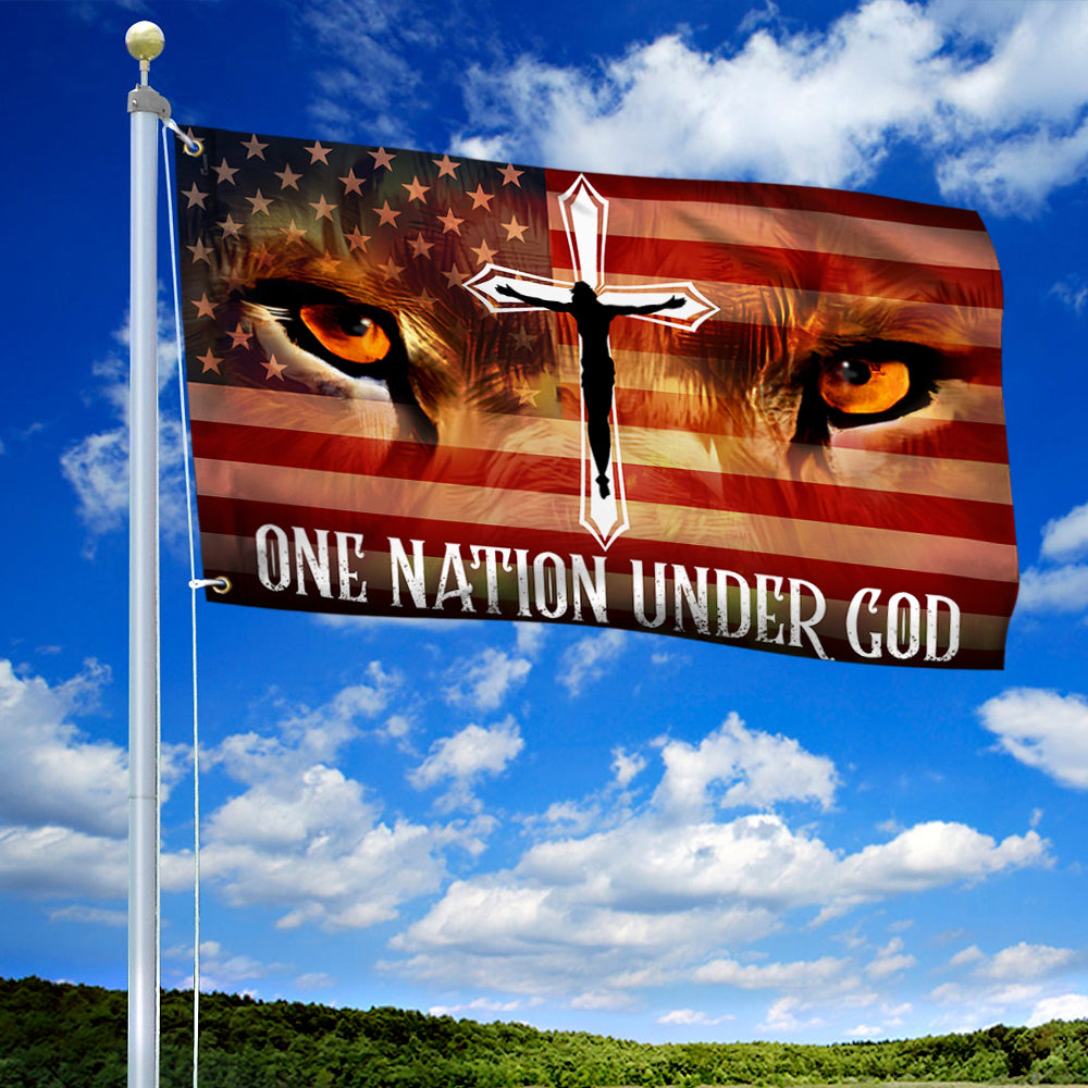 Jesus Lion Eyes Grommet Flag One Nation Under God