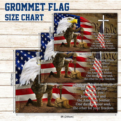 Owe To Jesus Christ And The American Soldier Grommet Flag. Veteran Christ Cross Grommet Flag