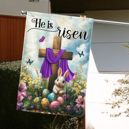 Easter Cross Rabbit He Is Risen Jesus Christ Flag