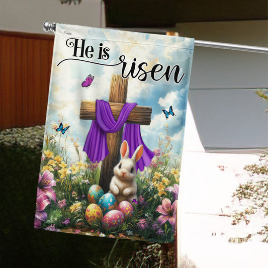 Easter Cross Rabbit He Is Risen Jesus Christ Flag