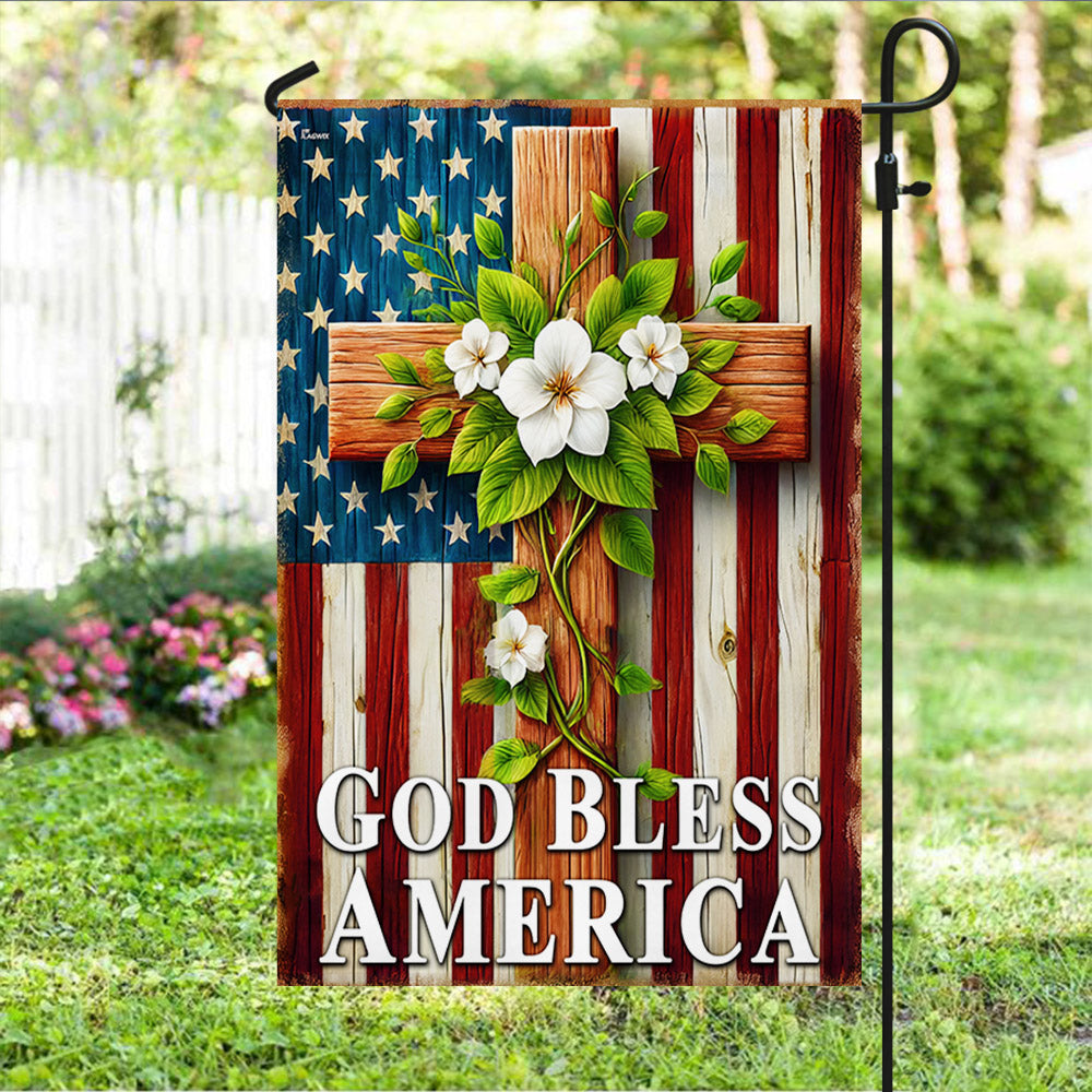 God Bless America Christian Cross American Flag