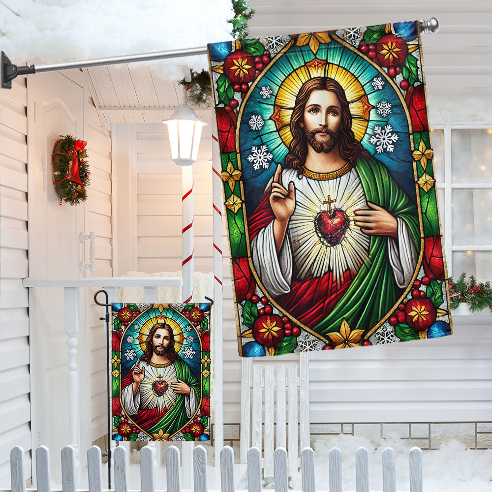 Sacred Heart of Jesus Stained Glass Christmas Flag
