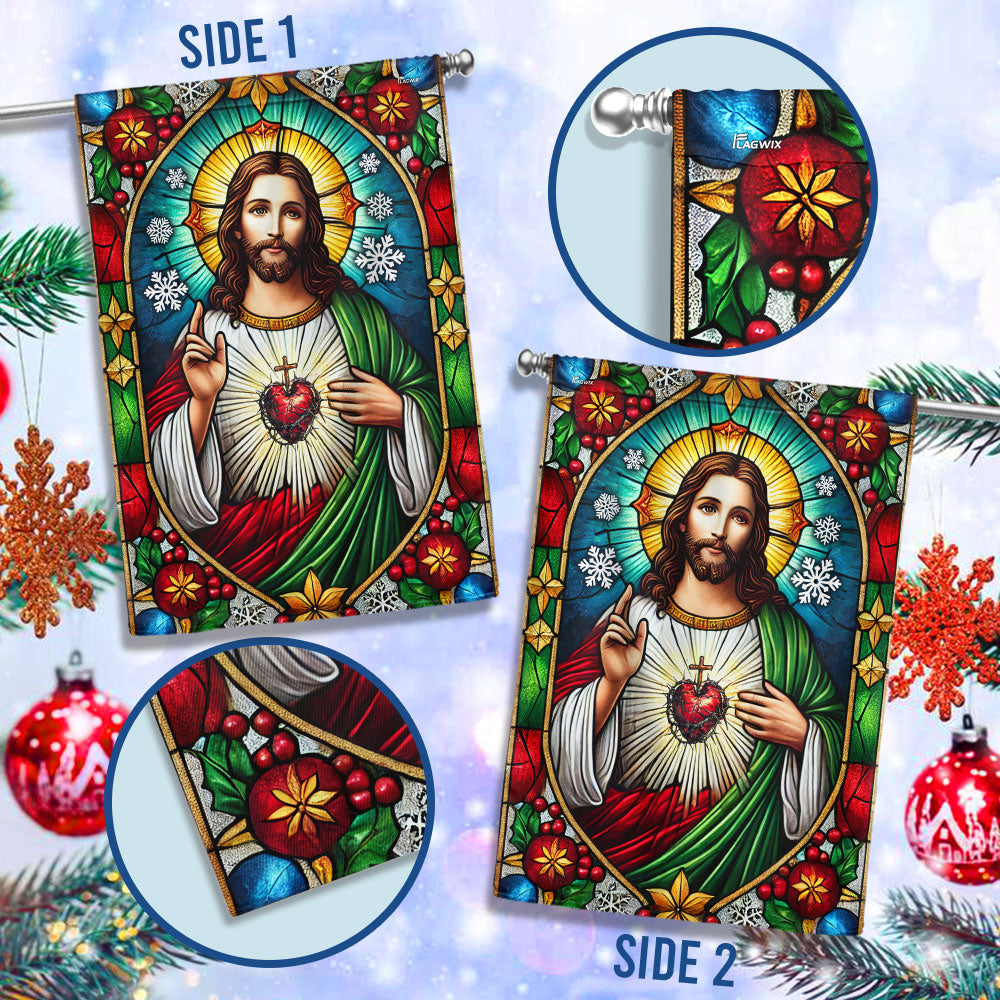 Sacred Heart of Jesus Stained Glass Christmas Flag