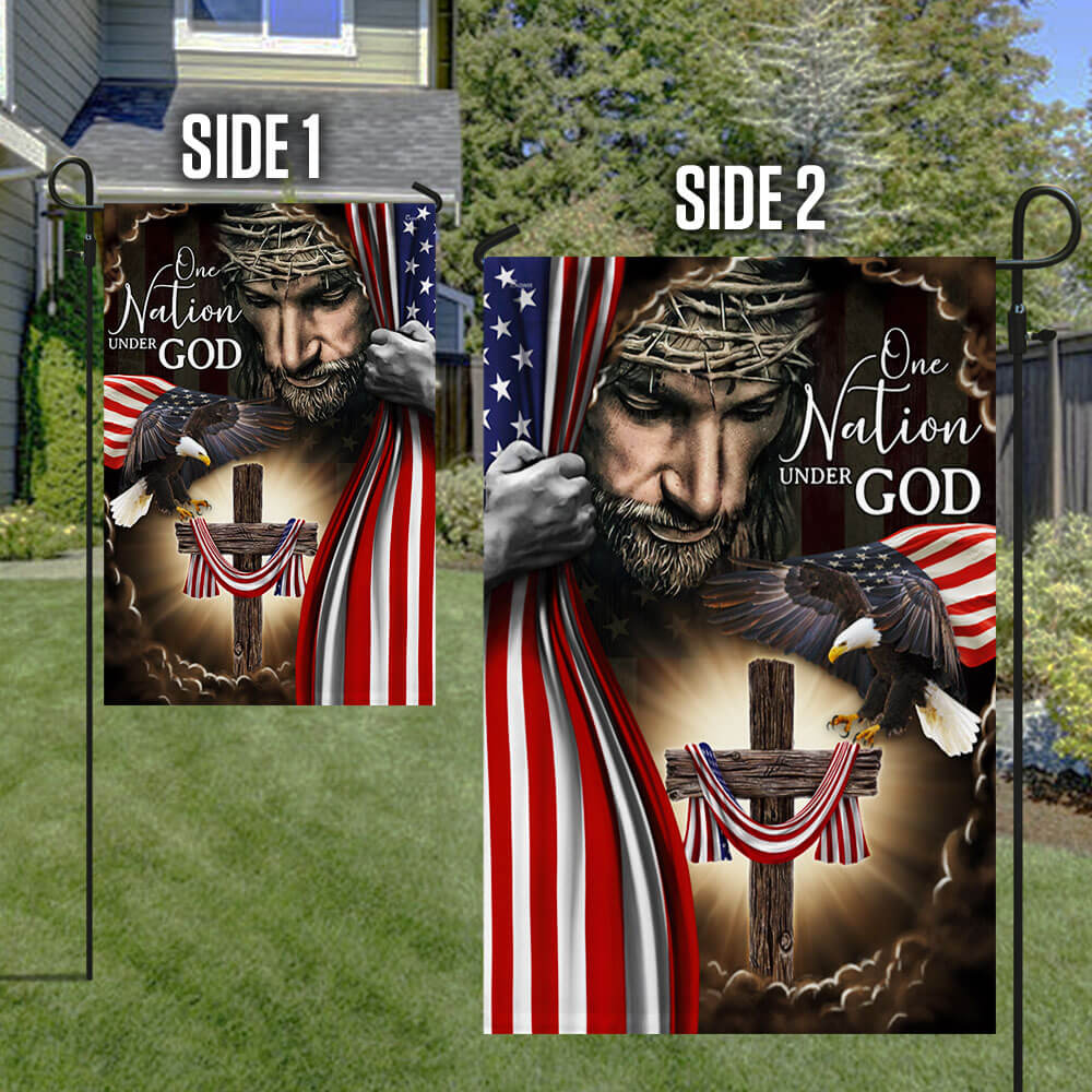 One Nation Under God. Christian Cross American Flag