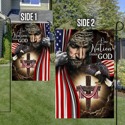 One Nation Under God. Christian Cross American Flag