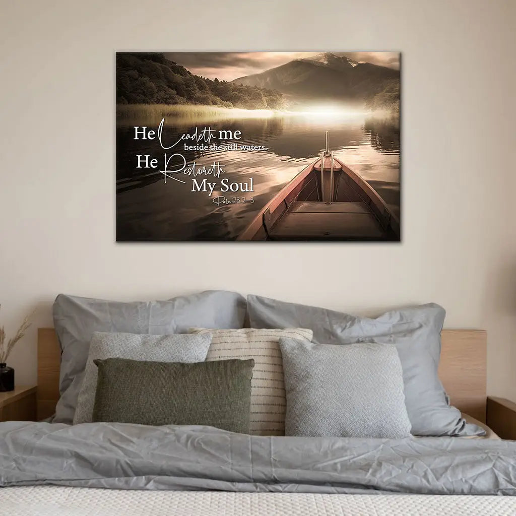 He Leadeth Me Beside the Still Waters Psalm 23:2-3 Wall Art Canvas