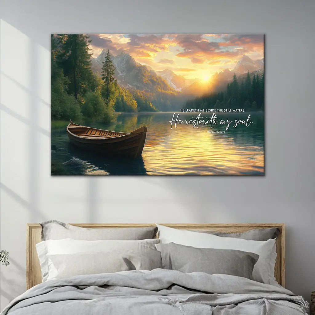 He Leadeth Me Beside The Still Waters Psalm 23:2-3 Bible Verse Wall Art Canvas