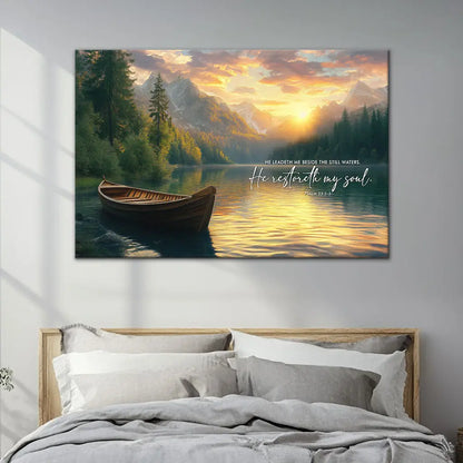 He Leadeth Me Beside The Still Waters Psalm 23:2-3 Bible Verse Wall Art Canvas