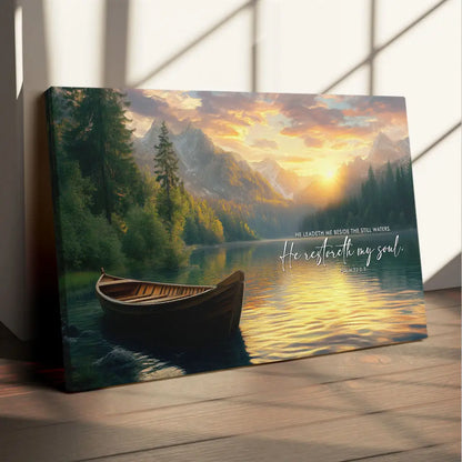 He Leadeth Me Beside The Still Waters Psalm 23:2-3 Bible Verse Wall Art Canvas