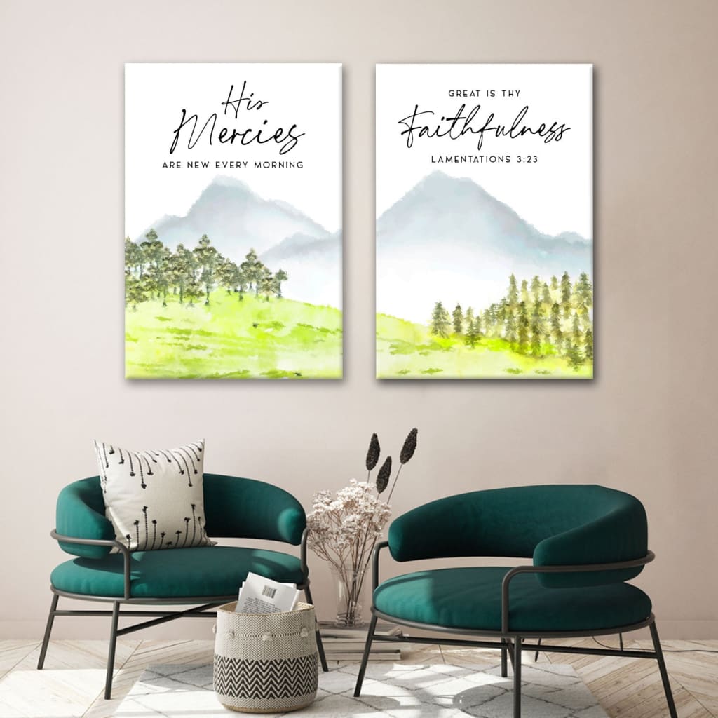 His Mercies Are New Every Morning Great Is Thy Faithfulness 2 Panel Wall Art Canvas
