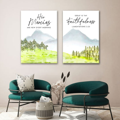 His Mercies Are New Every Morning Great Is Thy Faithfulness 2 Panel Wall Art Canvas