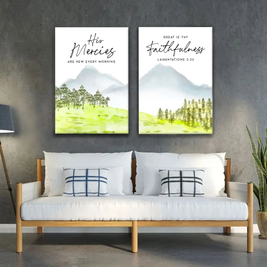 His Mercies Are New Every Morning Great Is Thy Faithfulness 2 Panel Wall Art Canvas