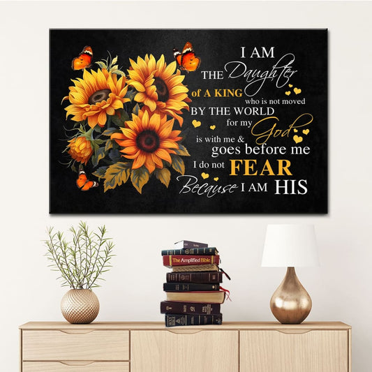 Christian Wall Art - I Am the Daughter of a King Canvas, Butterfly Sunflower