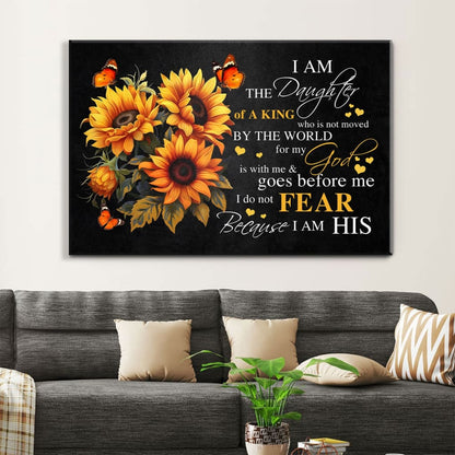 Christian Wall Art - I Am the Daughter of a King Canvas, Butterfly Sunflower