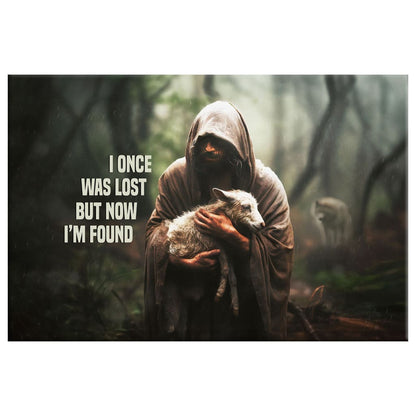 Christian Wall Art Canvas - I Once Was Lost but Now I'm Found, Jesus and Lost Sheep Picture